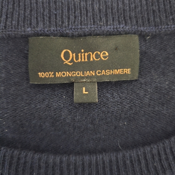 Quince 100% Mongolian Cashmere Crewneck Sweater Navy Blue Size L Luxury Minimali - Picture 4 of 6